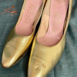 Vintage Gold Puccini Shoes Rome New York Size 6 Small stiletto heel Womens 1950s